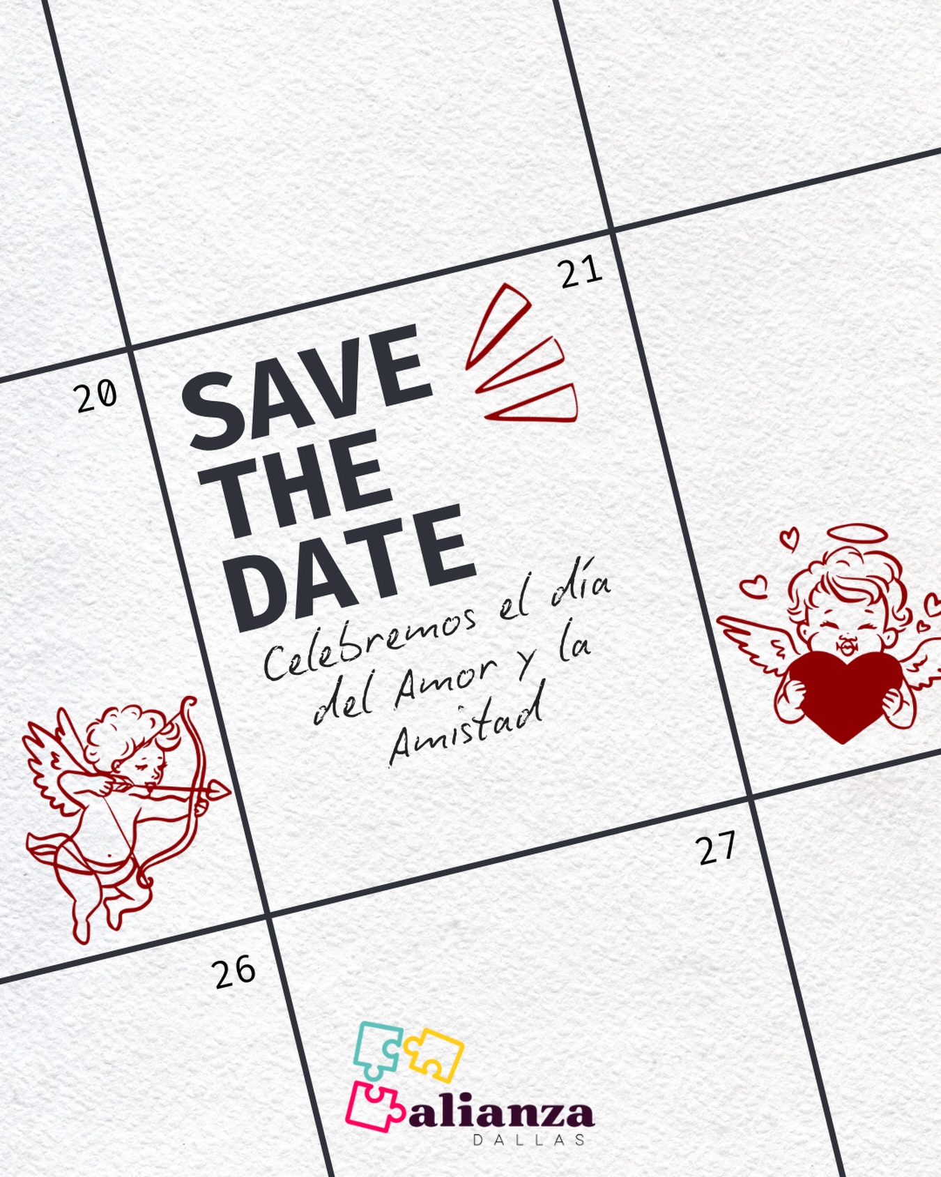 ¡Aparta la fecha! ❤️✨
En Alianza Dallas creemos que el amor y la amistad son el motor que mueve a nuestra comunidad.
Queremos celebrar contigo esos lazos que nos hacen más fuertes.
📅 ¿Cuándo? ¡Pronto te daremos todos los detalles! Por ahora, guarda el espacio en tu calendario para el día 21.
Etiqueta a esa persona con la que quieres celebrar este día. 👇
#AlianzaDallas #SaveTheDate #AmorYAmistad #ComunidadUnida #DallasEvents