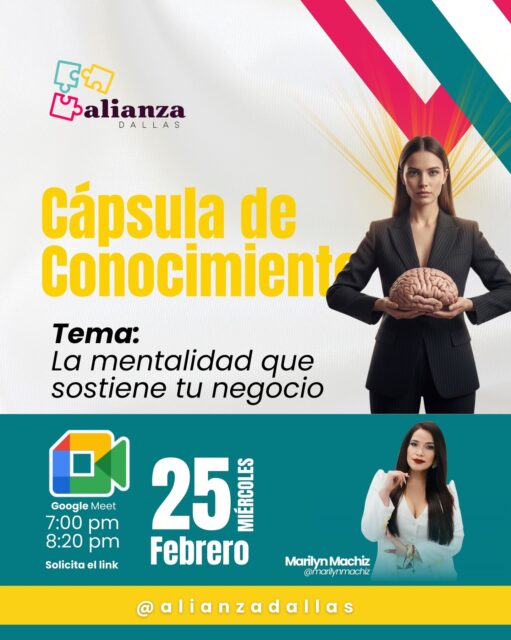 ¿Qué es lo que realmente sostiene a tu negocio cuando las estrategias fallan? 🤔
Muchos emprendedores se enfocan solo en los números, pero olvidan que la base de todo éxito es la mentalidad. En nuestra próxima Cápsula de Conocimiento, exploraremos a fondo el tema: “La mentalidad que sostiene tu negocio”.
Junto a Marilyn Machiz, descubriremos cómo fortalecer ese pilar interno para que tu proyecto no solo crezca, sino que se mantenga sólido en el tiempo. 🧠✨
📅 ¿Cuándo? Miércoles, 25 de febrero.
⏰ Hora: 7:00 pm a 8:20 pm.
📍 Plataforma: Google Meet.
¡No te quedes fuera de esta clase transformadora!
👉 Solicita el link de acceso por mensaje directo.
