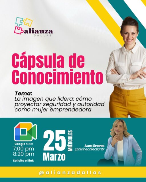 ¿Tu imagen comunica el éxito que ya tienes? ✨
Como mujer emprendedora, tu presencia es tu primera carta de presentación. No se trata solo de moda, sino de estrategia, seguridad y autoridad.
Acompáñanos en nuestra próxima Cápsula de Conocimiento junto a la experta Aura Linares (@divinecollectiontx), donde aprenderás las claves para proyectar una imagen que lidere y abra puertas en el mundo de los negocios.
🗓 ¿Cuándo? Miércoles 25 de marzo.
⏰ Hora: 7:00 pm - 8:20 pm.
📍 Plataforma: Google Meet.
🚀 ¡Lidera con tu imagen! Solicita el link de acceso por mensaje directo 🔗