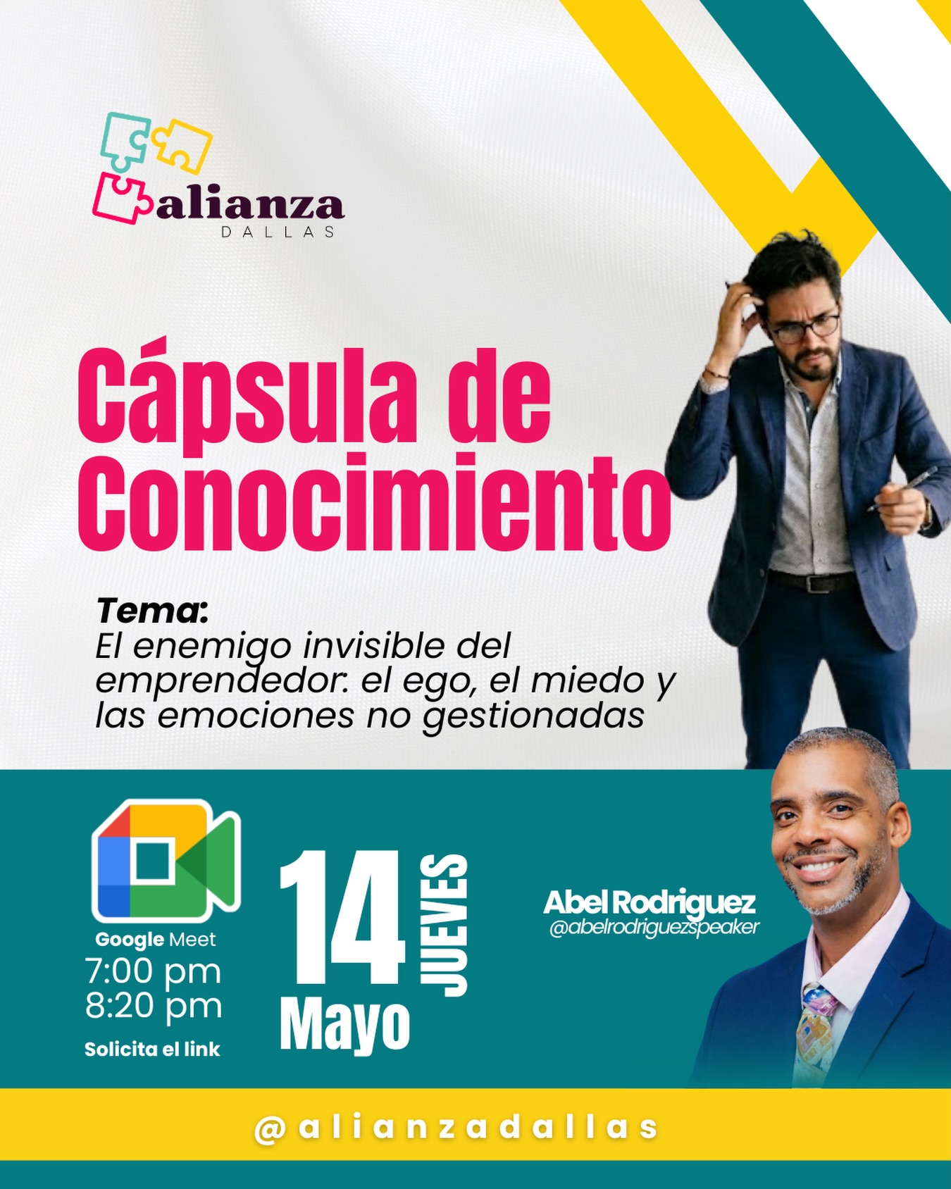 Cápsula de Conocimiento: El enemigo invisible del emprendedor.
¿Te has sentido así alguna vez? El ego, el miedo y las emociones mal gestionadas pueden ser un gran obstáculo para tu éxito.
En esta Cápsula de Conocimiento, @abelrodriguezspeaker (Abel Rodriguez), experto en speaker, te enseñará a identificar y superar a este enemigo invisible que te impide avanzar en tu negocio.