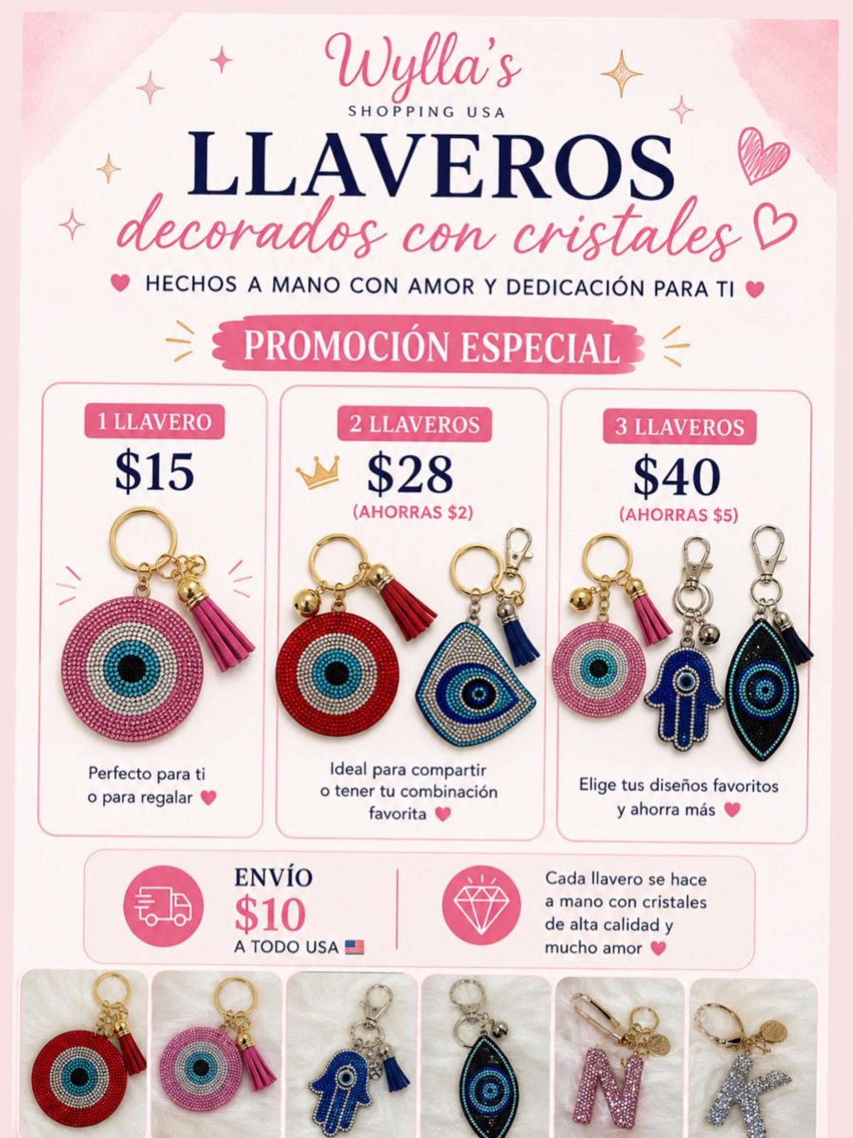 Te recomendamos los hermosos llaveros decorados con cristales hechos a mano por Wylls Shopping USA (@wyllashopping_usa ). 💎👜

✨ Precios increíbles para regalar o regalarte:
 💖 1 llavero: $15 (Perfecto para ti o para regalar)
 👑 2 llaveros: $28 (Ahorras $2 - Ideal para compartir o tener tu combinación favorita)
 🛍️ 3 llaveros: $40 (Ahorras $5 - Elige tus diseños favoritos y ahorra más)

📦 Envío disponible por solo $10 a todo USA. 🇺🇸
💬 ¡Beneficio exclusivo para nuestra comunidad! Si eres miembro de @alianzadallas , obtendrás un pequeño descuento en tu compra al escribirles. 😉✨

📲 ¡Haz tu pedido hoy mismo! Visita y escribe directo a @wyllashopping_usa para apartar tus diseños favoritos.

¡Apoya el talento y los pequeños negocios! Tu apoyo significa todo. 🌸
